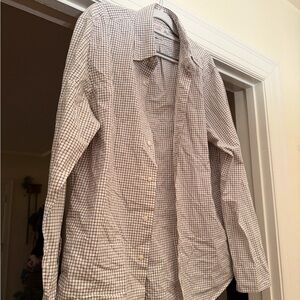 Brown, green and white plaid J.Crew slim fit 100% cotton shirt